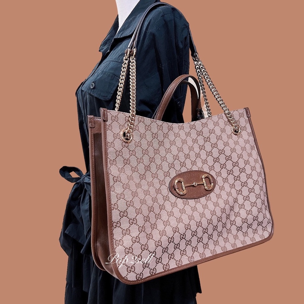 NEW Gucci Horsebit GG Supreme Monogram Canvas Large Top Handle Tote Bag - Picture 2 of 13